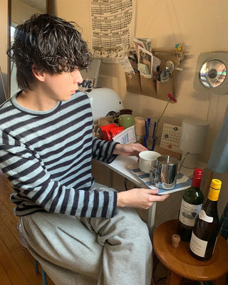 (Unisex) Striped brushed long-sleeve T-shirt