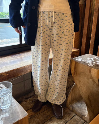 2-way hem flower waffle easy pants
