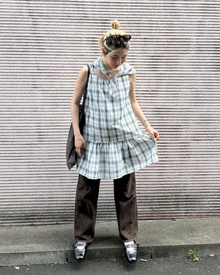 Scarf set check seersucker mini dress