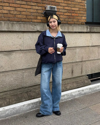 Low-waisted wide-leg denim pants