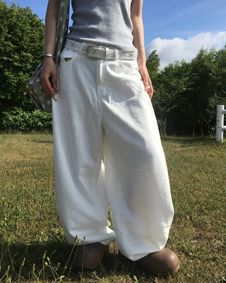 Hip Wing Stitch Summer Balloon Cotton Pants