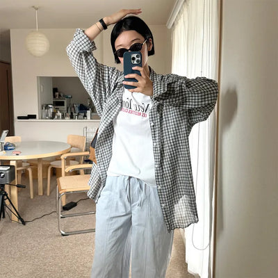 Checked sheer shirt