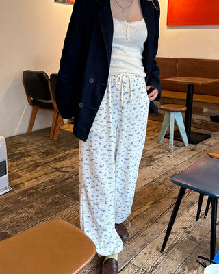 2-way hem flower waffle easy pants