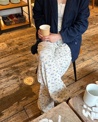 2-way hem flower waffle easy pants