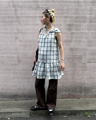Scarf set check seersucker mini dress