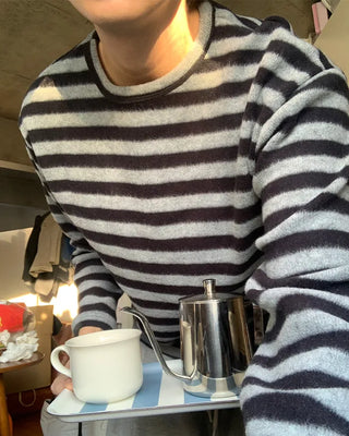 (Unisex) Striped brushed long-sleeve T-shirt