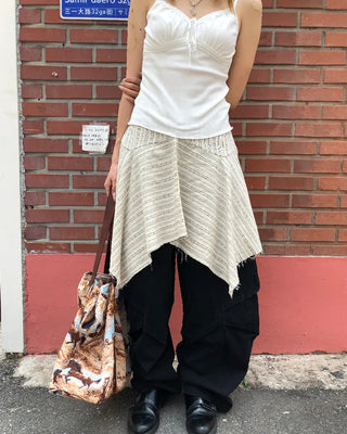 Unique strap cut-off midi skirt