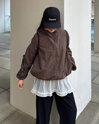 Checked double-zip windbreaker
