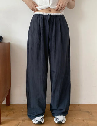 Nylon two-tone wide-leg pants