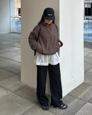 Checked double-zip windbreaker