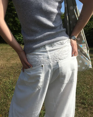 Hip Wing Stitch Summer Balloon Cotton Pants
