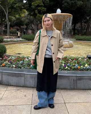 Square pocket single half trench coat