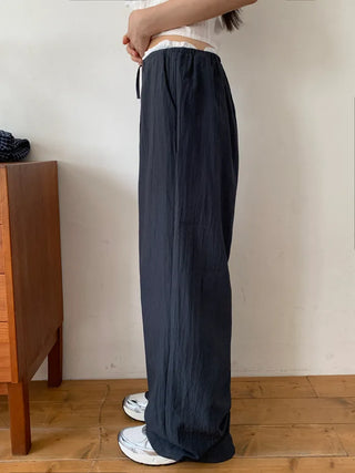 Nylon two-tone wide-leg pants