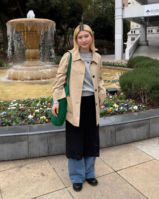 Square pocket single half trench coat