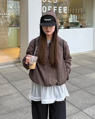 Checked double-zip windbreaker