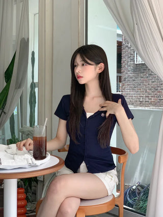 Pendant short-sleeved cardigan