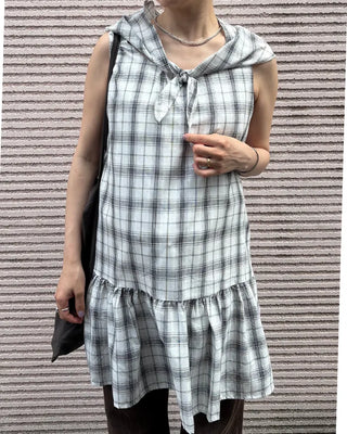 Scarf set check seersucker mini dress