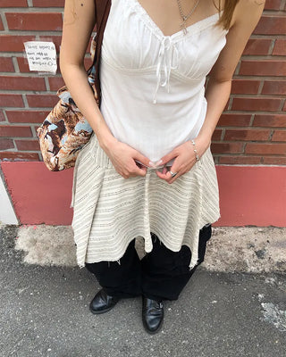 Unique strap cut-off midi skirt
