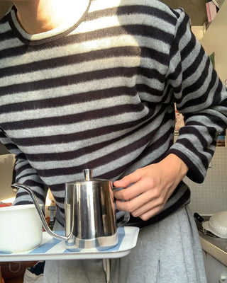 (Unisex) Striped brushed long-sleeve T-shirt