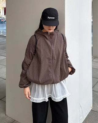 Checked double-zip windbreaker