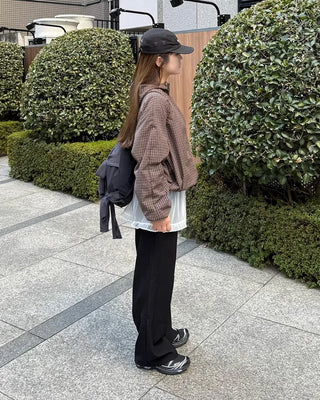 Checked double-zip windbreaker