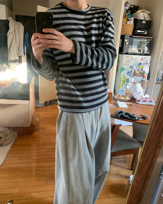 (Unisex) Striped brushed long-sleeve T-shirt