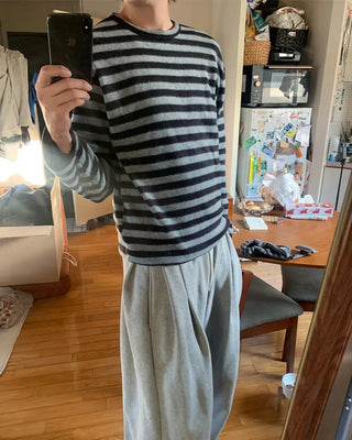 (Unisex) Striped brushed long-sleeve T-shirt