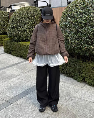 Checked double-zip windbreaker