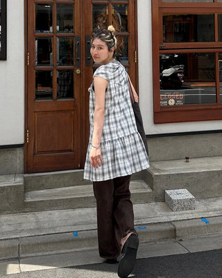 Scarf set check seersucker mini dress