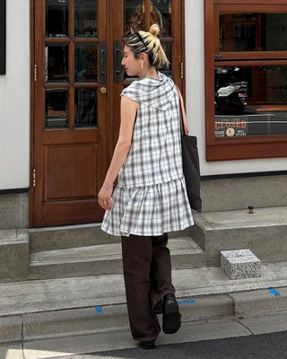 Scarf set check seersucker mini dress