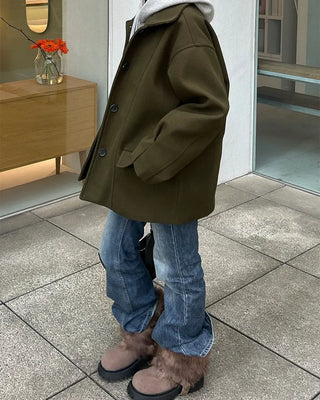 (Unisex) Center Seam Flap Pocket Half Coat