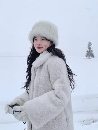 Reversible long sheepskin coat