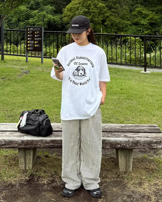 Striped elastic waist pants