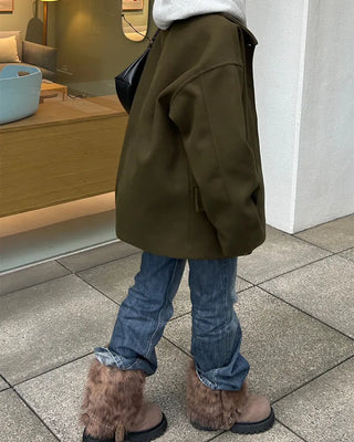 (Unisex) Center Seam Flap Pocket Half Coat