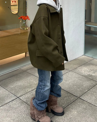 (Unisex) Center Seam Flap Pocket Half Coat