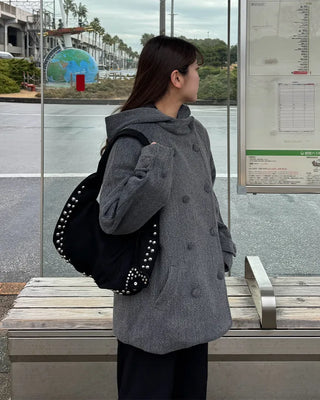Studded suede shoulder bag