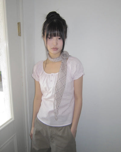 Puff-sleeved short-sleeved blouse