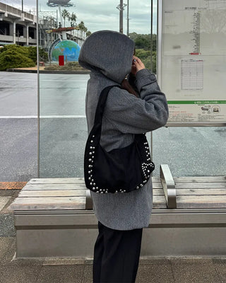 Studded suede shoulder bag