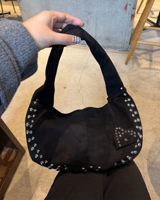 Studded suede shoulder bag