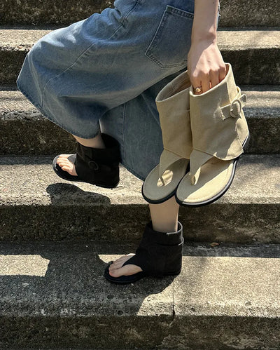 Thong belt ankle boots