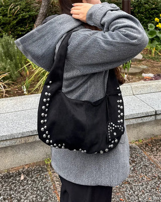 Studded suede shoulder bag