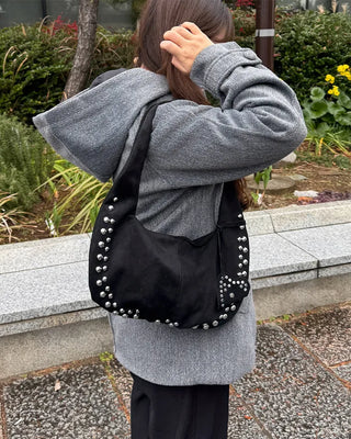 Studded suede shoulder bag