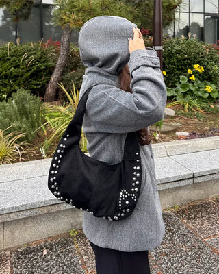 Studded suede shoulder bag