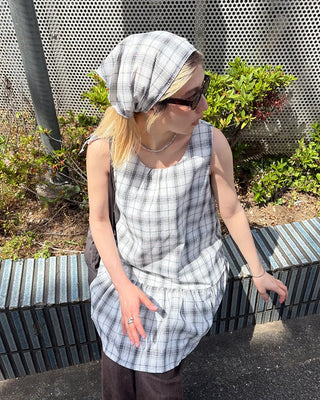 Scarf set check seersucker mini dress