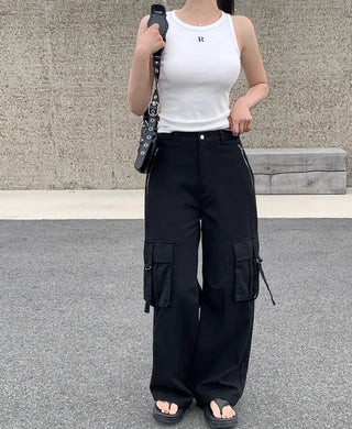 Cotton strap cargo pants (3 colors)