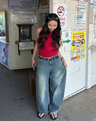 Whiskered Wash Baggy Jeans