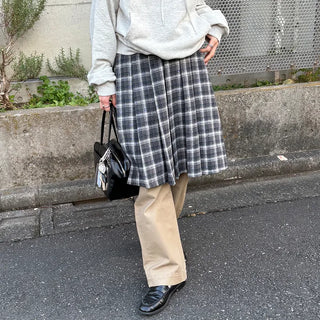 Wool check midi skirt