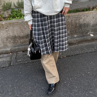 Wool check midi skirt