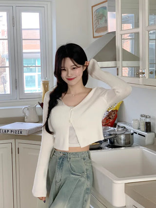 Two-button cropped knit cardigan