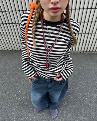 Striped semi-cropped long-sleeve T-shirt